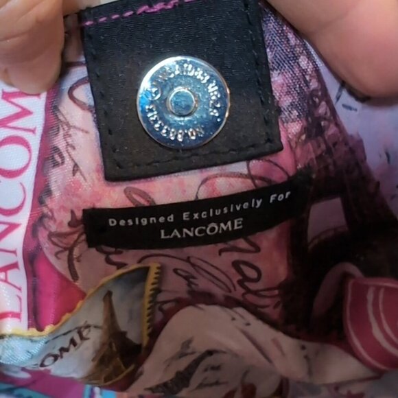 3/$20 Lancome Paris Makeup Tote Bag Shoulder Travel Purse Postcard Stamp Lining - Picture 6 of 8